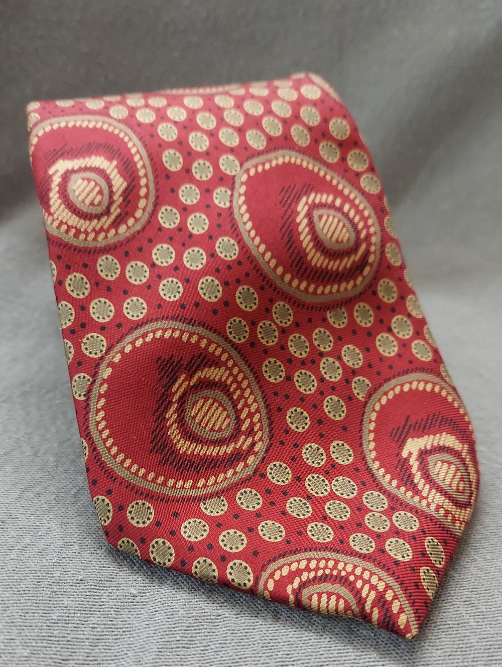 Golden House Custom Cravats Mens Neck Tie Dark Red Olive Color Vintage 56" Long